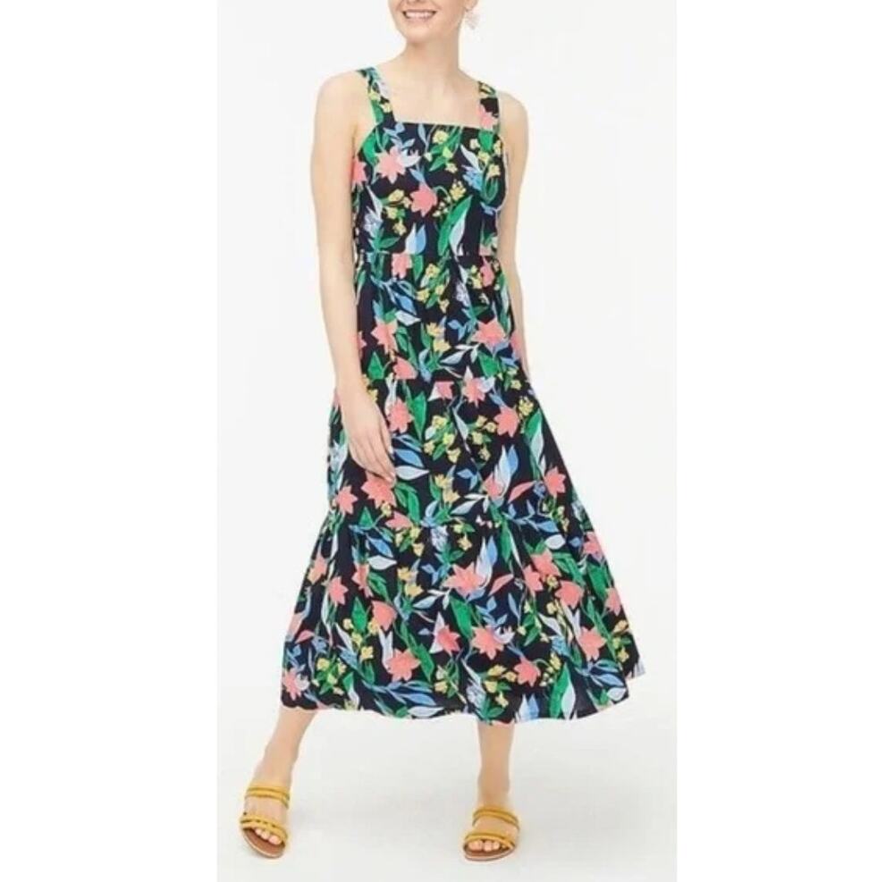 J.Crew Imogine Floral Tiered Lined Strap MIDI Sundress size 4